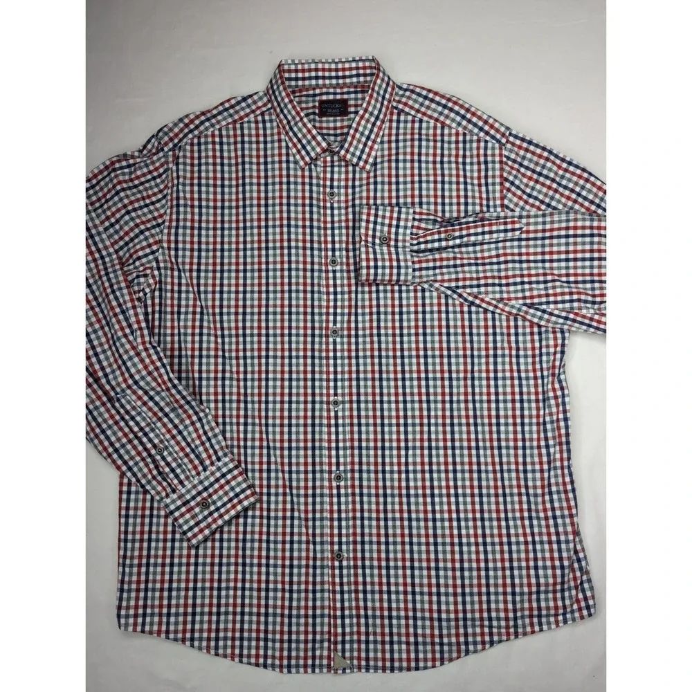 UNTUCKit Men's XXL long-sleeve button-down red white blue plaid check Cotton‎